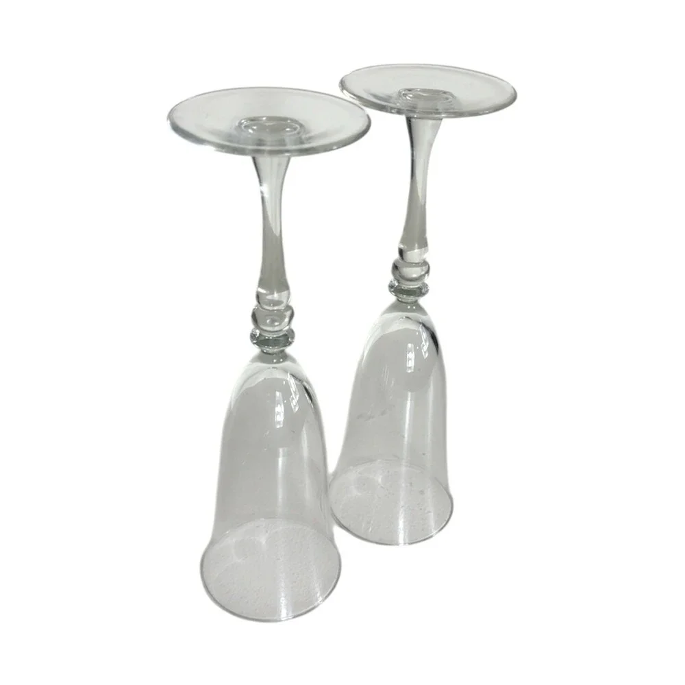 Vintage Clear Crystal Champagne Flutes Pair Trumpet Bowl Baluster Stem Glasses 2